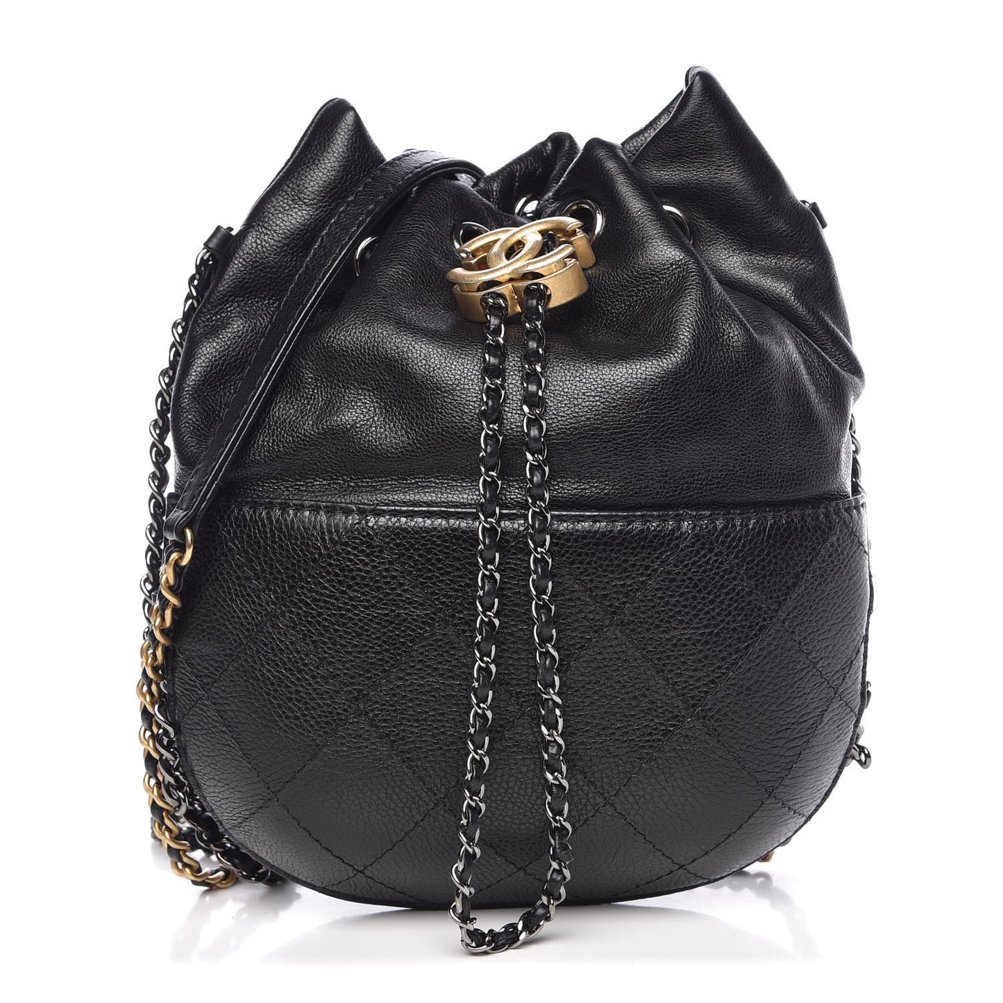 Calfskin Quilted Small Gabrielle Bucket Black