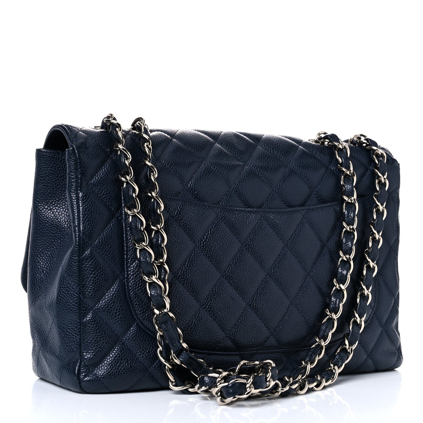 Caviar Quilted Jumbo Double Flap Navy Blue
