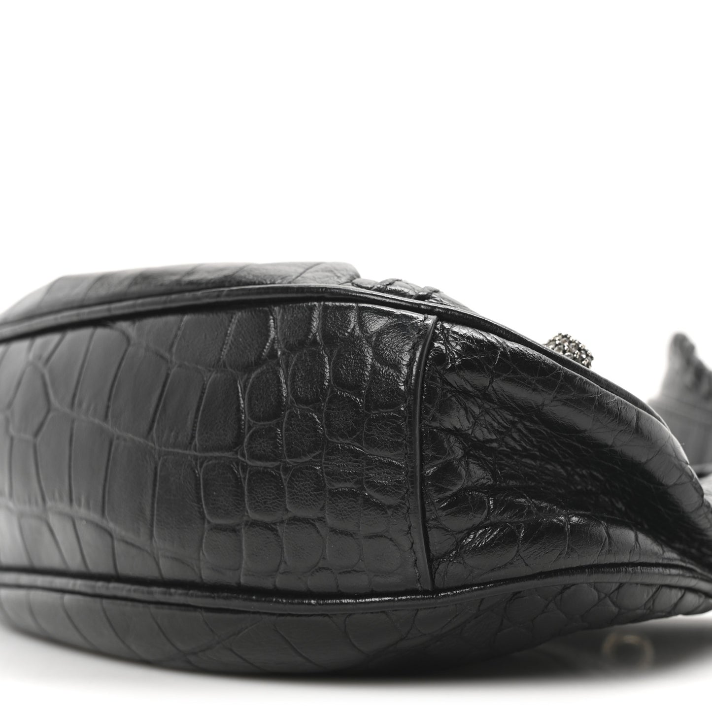 Extra Supple Calfskin Crystal Crocodile Embossed Le Cagole Shoulder Bag XS Black