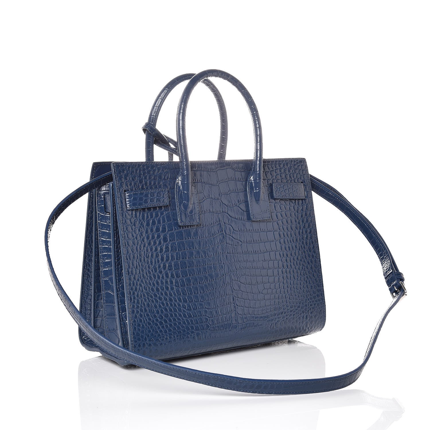 Saint Laurent Calfskin Crocodile Embossed Baby Sac De Jour Denim 3 of 9