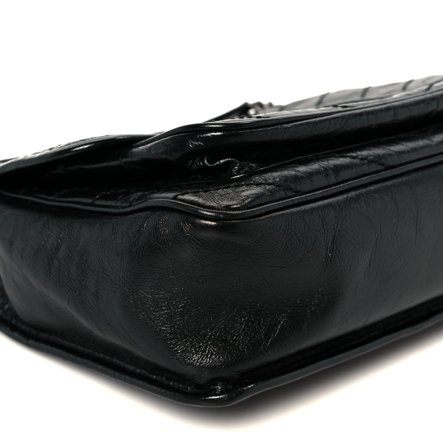 Crinkled Calfskin Matelasse Monogram Medium Niki Chain Satchel Black