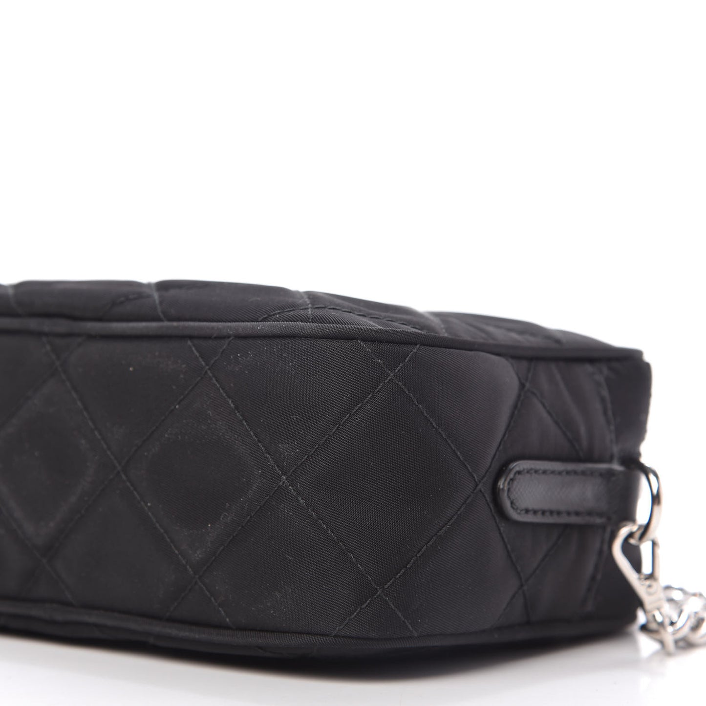 Nylon Tessuto Impuntu Quilted Chain Crossbody Black