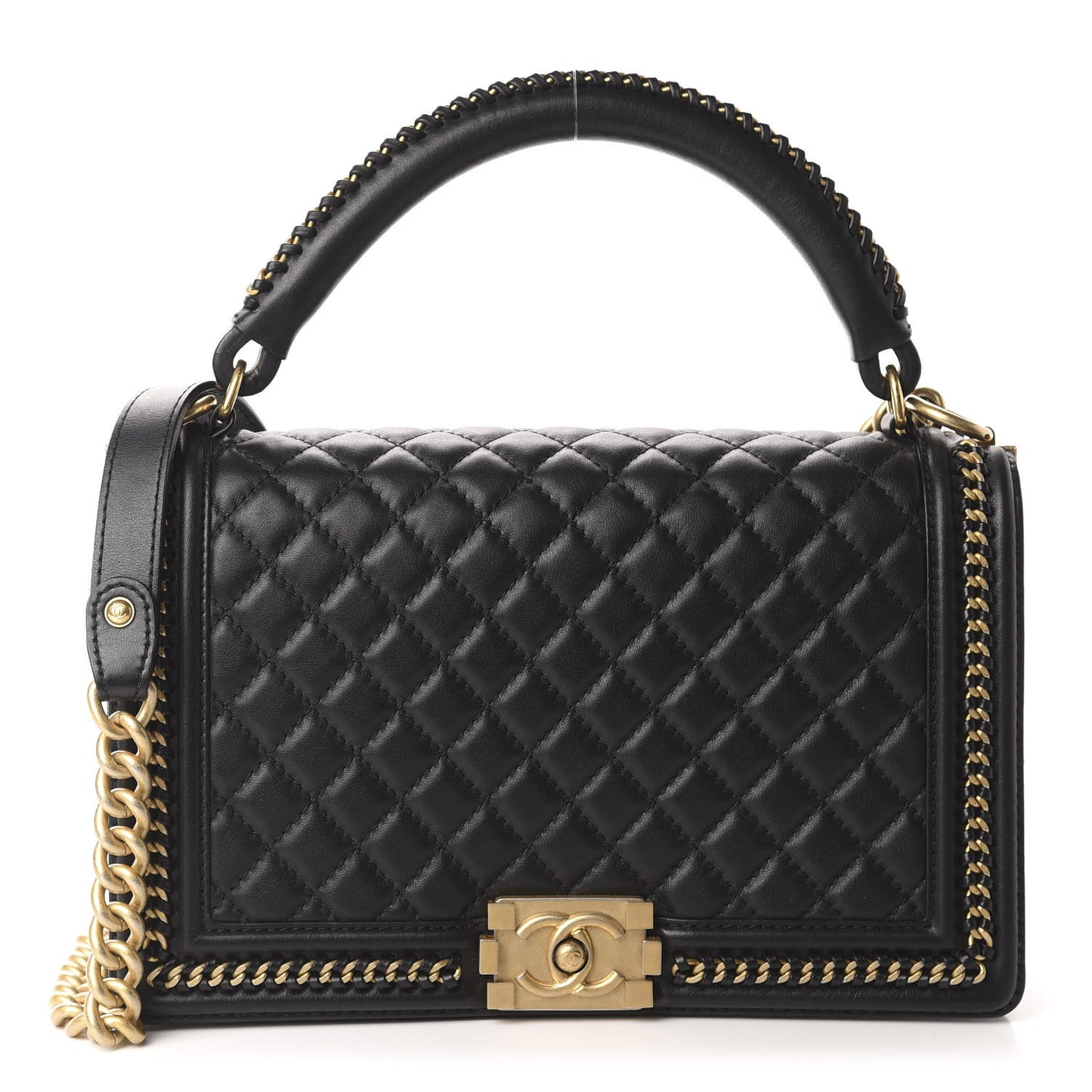Calfskin Quilted New Medium Boy Top Handle Flap Black