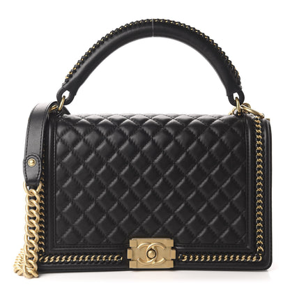 Chanel Calfskin Quilted New Medium Boy Top Handle Flap Black 1 of 11