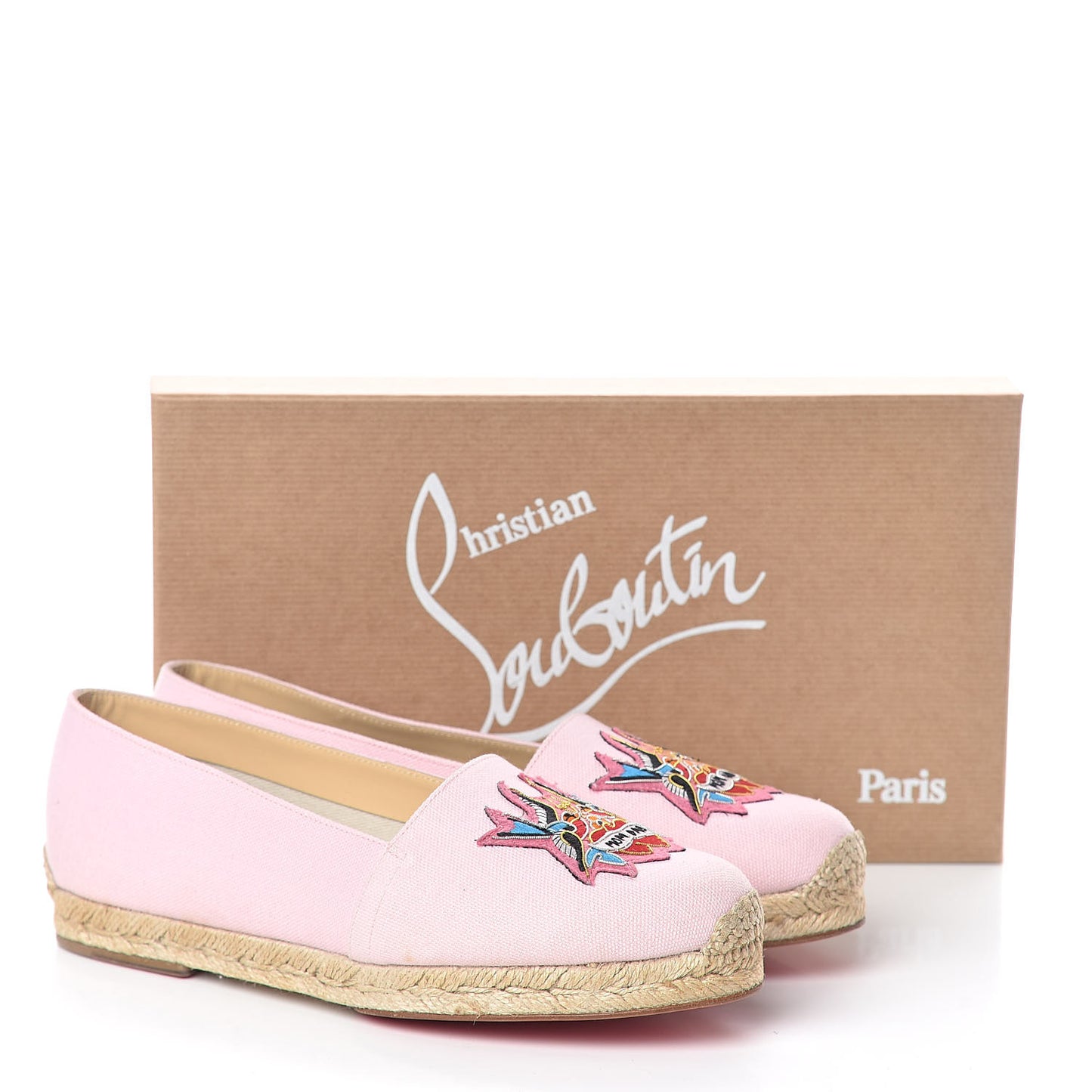 CHRISTIAN LOUBOUTIN Canvas Lougalia Appliqued Cario Loubi Flat Espadrilles 37 Dolly