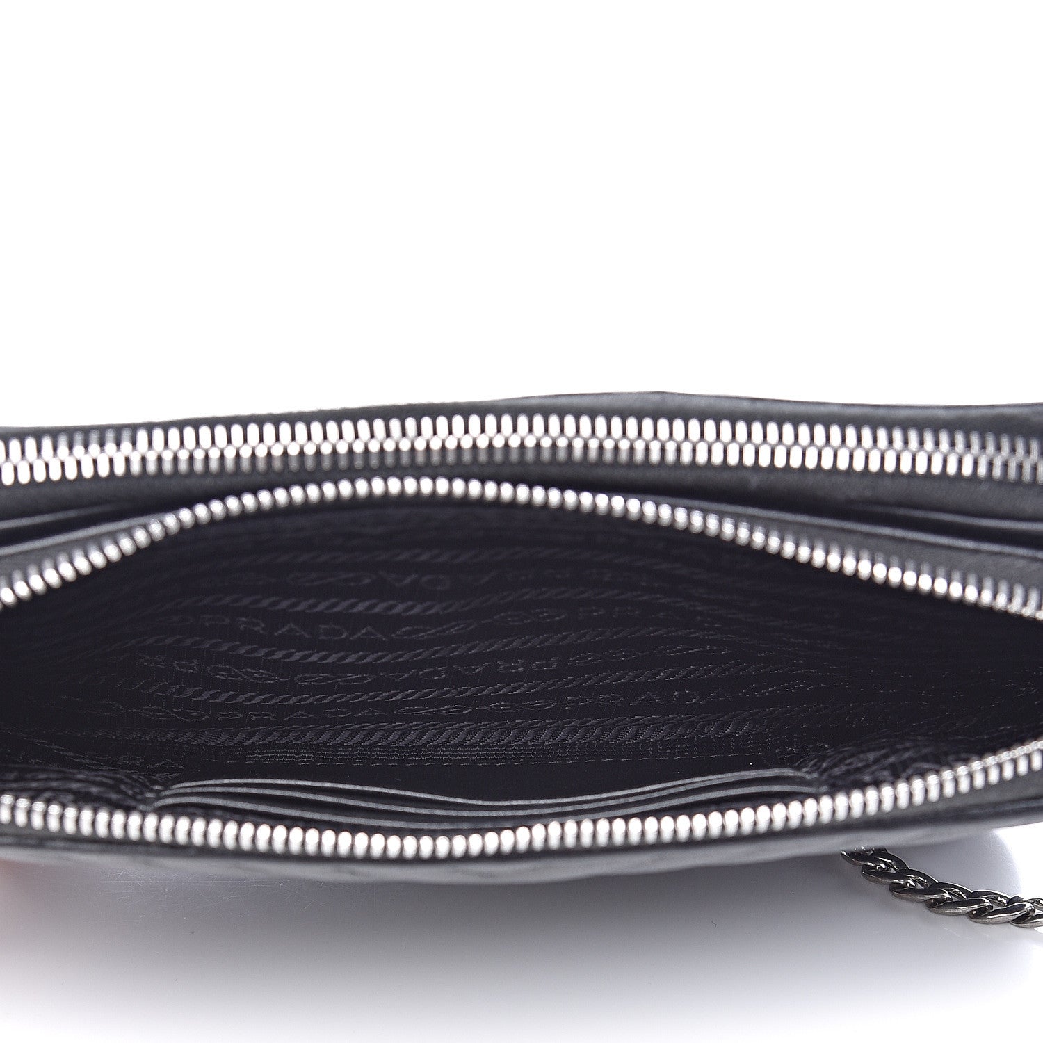 Prada Nappa Impunture Diagramme Mini Double Zip Chain Crossbody Bag Black 6 of 12