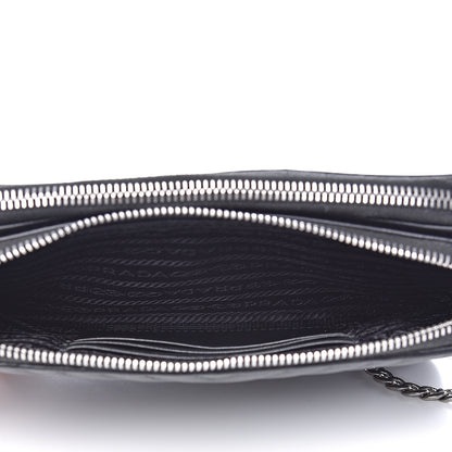 Prada Nappa Impunture Diagramme Mini Double Zip Chain Crossbody Bag Black 6 of 12