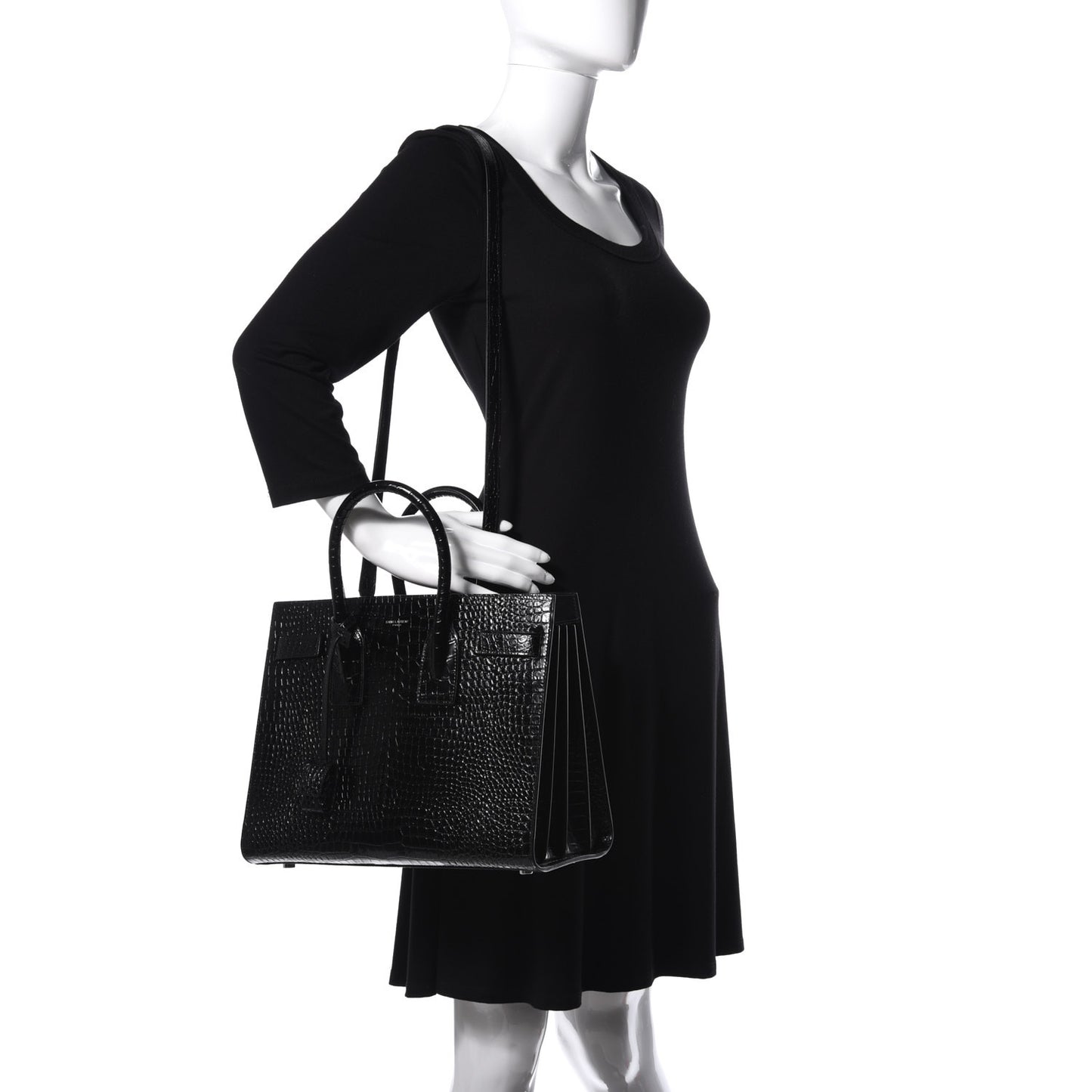 Calfskin Crocodile Embossed Small Sac de Jour Black