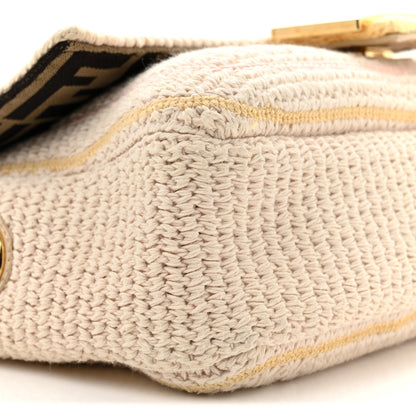 Fendi Cotton Vitello Seta Floral Woven Chain Baguette White Multicolor 9 of 11