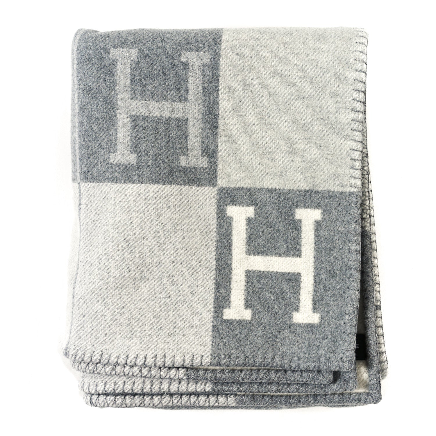 Hermes Wool Cashmere Avalon III Blanket Ecru Gris Clair 1 of 3