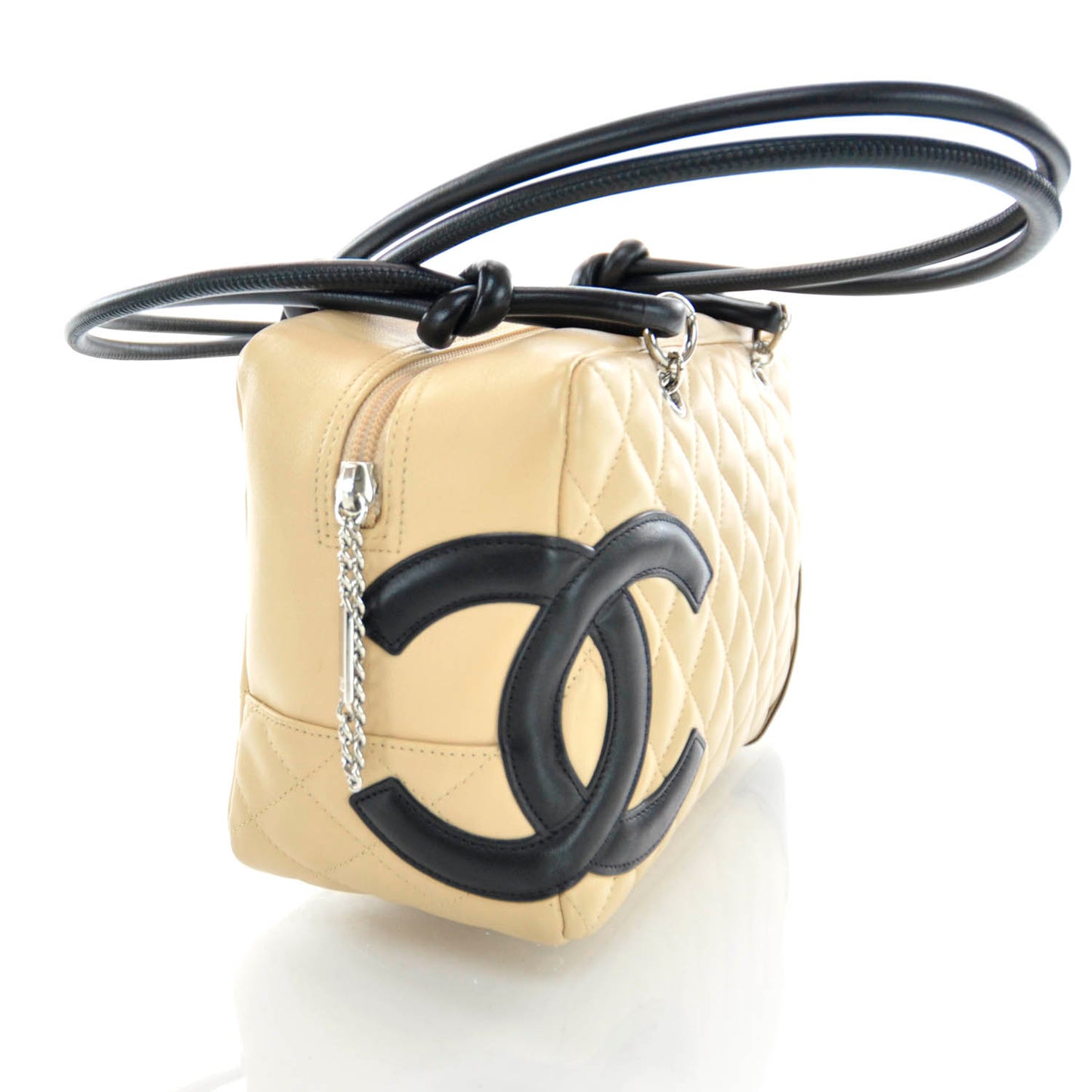 Calfskin Quilted Large Cambon Bowler Beige Black