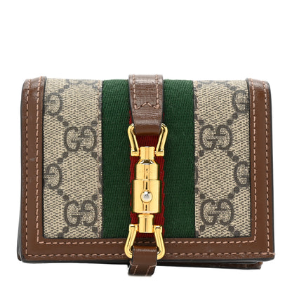 Gucci GG Supreme Monogram Textured Calfskin Web Jackie 1961 Card Case Beige Ebony Brown Sugar 1 of 12