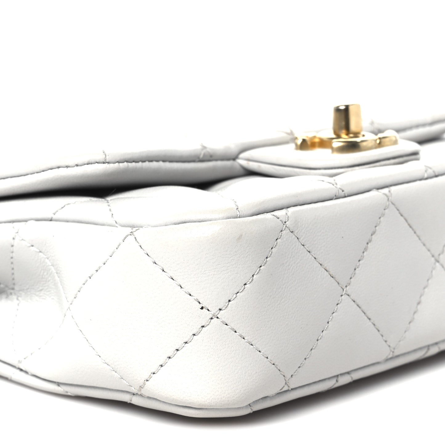 Shiny Lambskin Quilted Mini Sweetheart Flap Light Grey