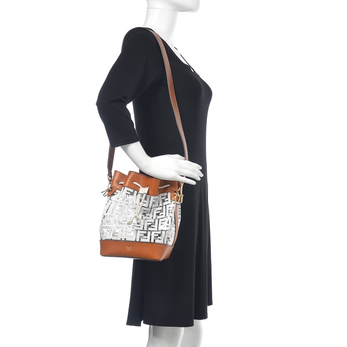 TPU FF Vitello Aura F is Fendi Grande Mon Tresor Bucket Bag White Cuoio