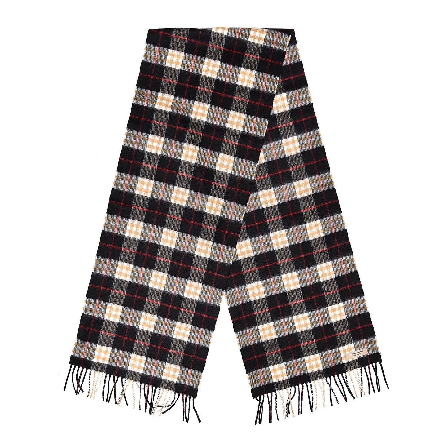 Cashmere Vintage Check Icon Stripe Scarf Black
