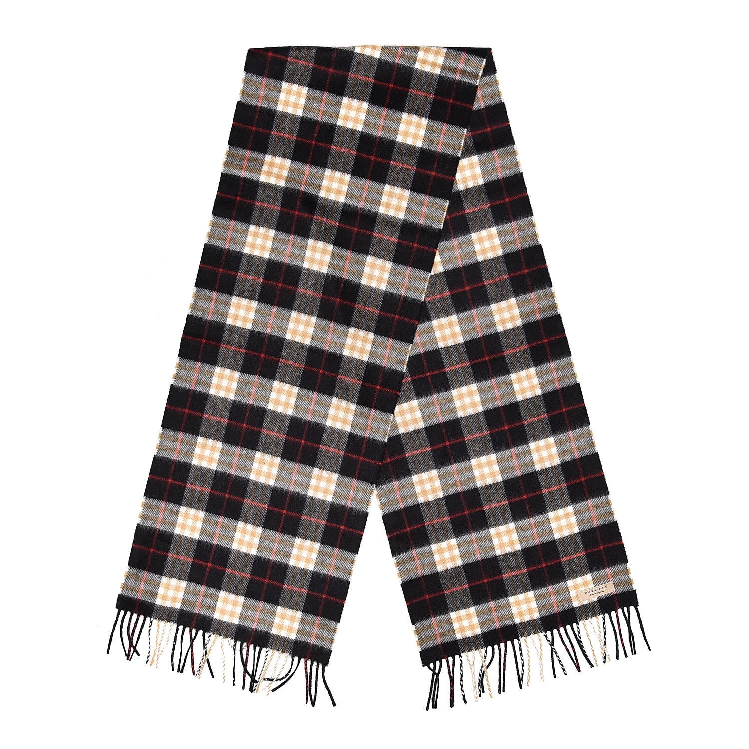 Burberry Cashmere Vintage Check Icon Stripe Scarf Black 1 of 5
