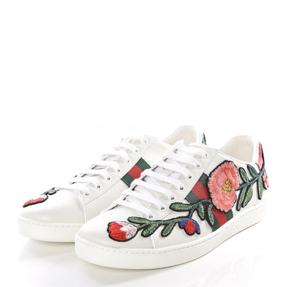 Gucci Calfskin Web Floral Embroidered Ace Sneakers 38 White 2 of 12