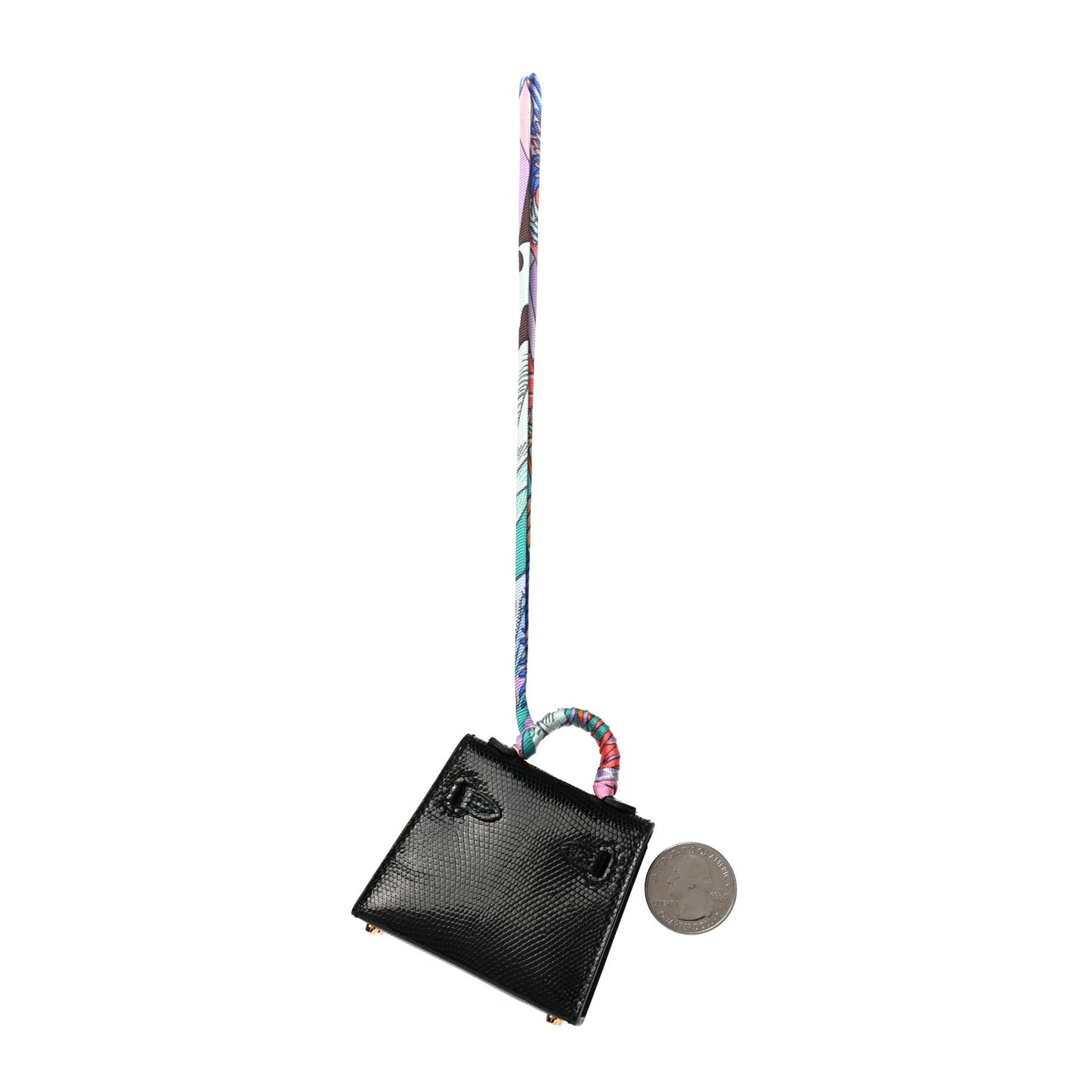Lizard Mini Kelly Twilly Bag Charm Black
