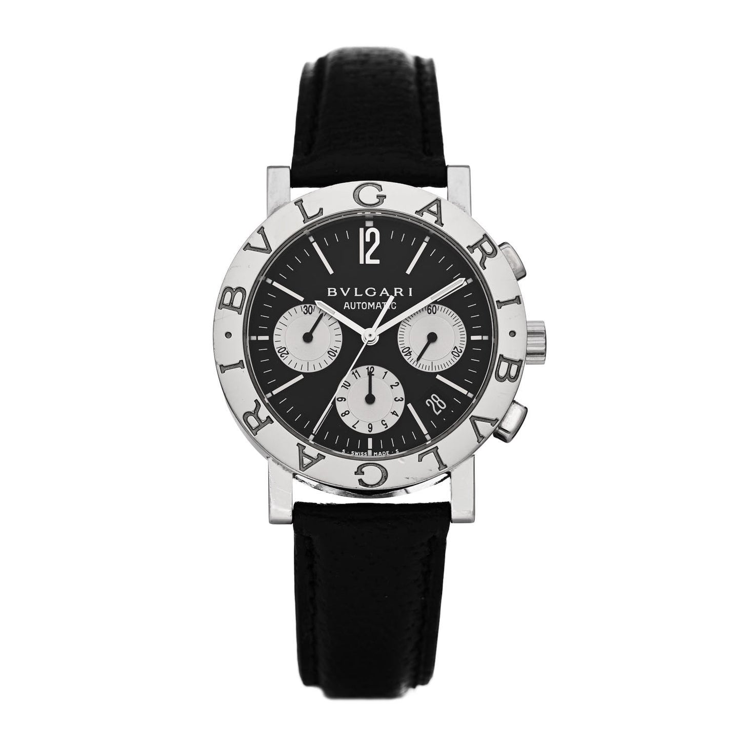 Stainless Steel Calfskin 38mm Chronograph Automatic Watch Black