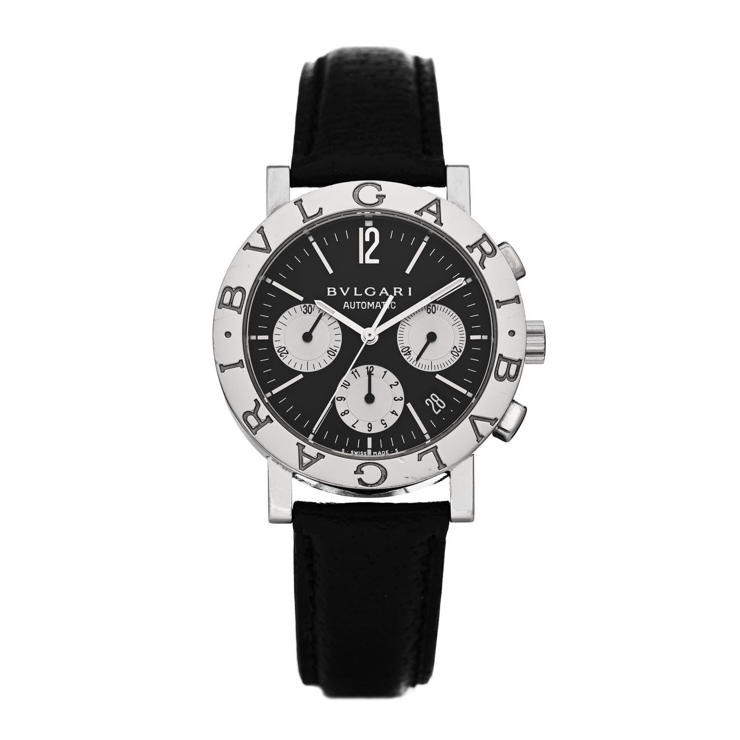 Bulgari Stainless Steel Calfskin 38mm Chronograph Automatic Watch Black 1 of 4