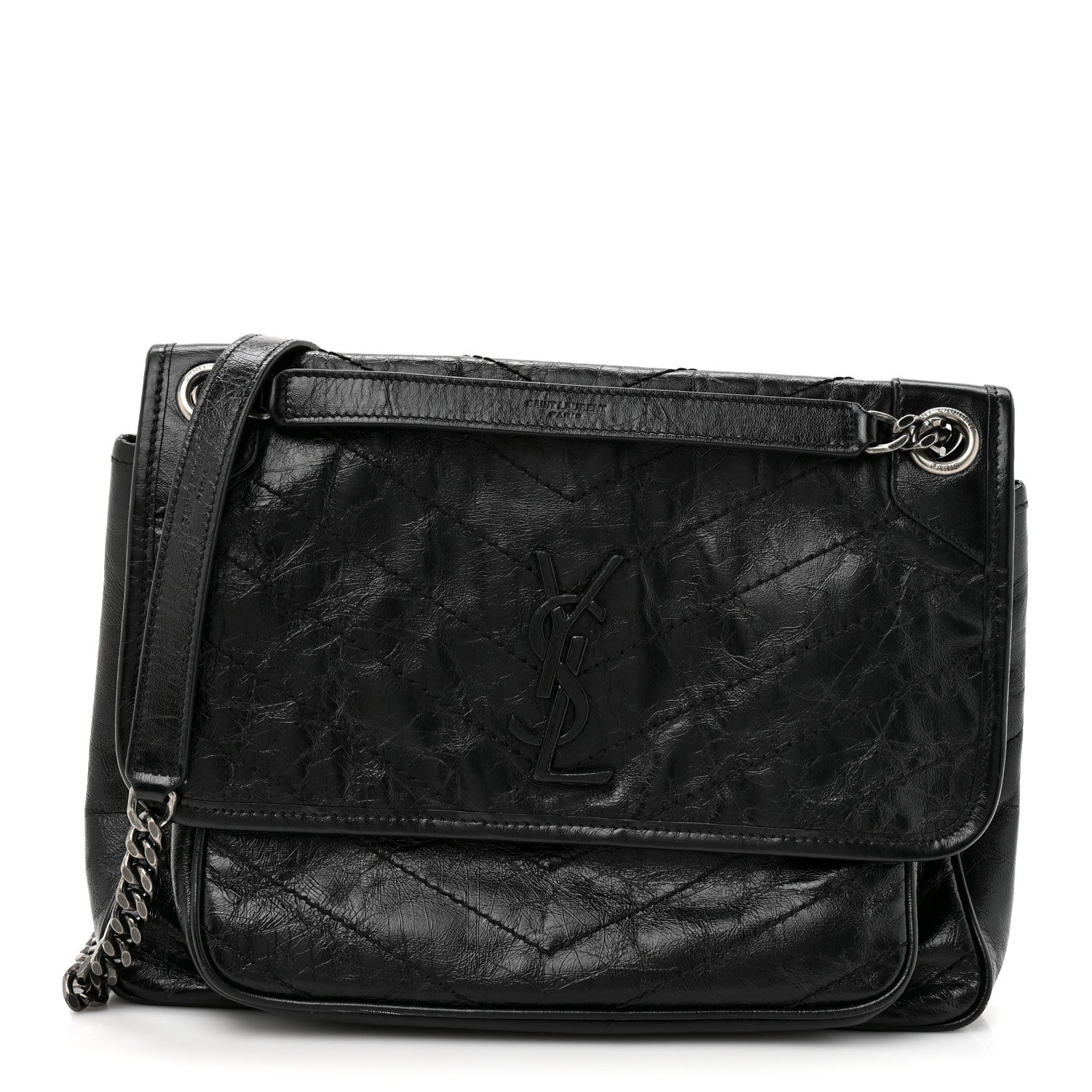 Saint Laurent Crinkled Calfskin Matelasse Monogram Medium Niki Chain Satchel Black 1 of 13