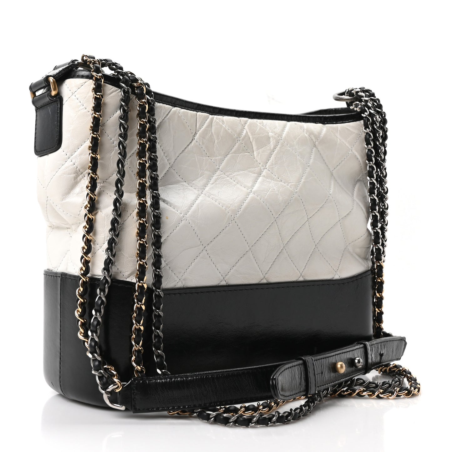 Aged Calfskin Quilted Medium Gabrielle Hobo Black White