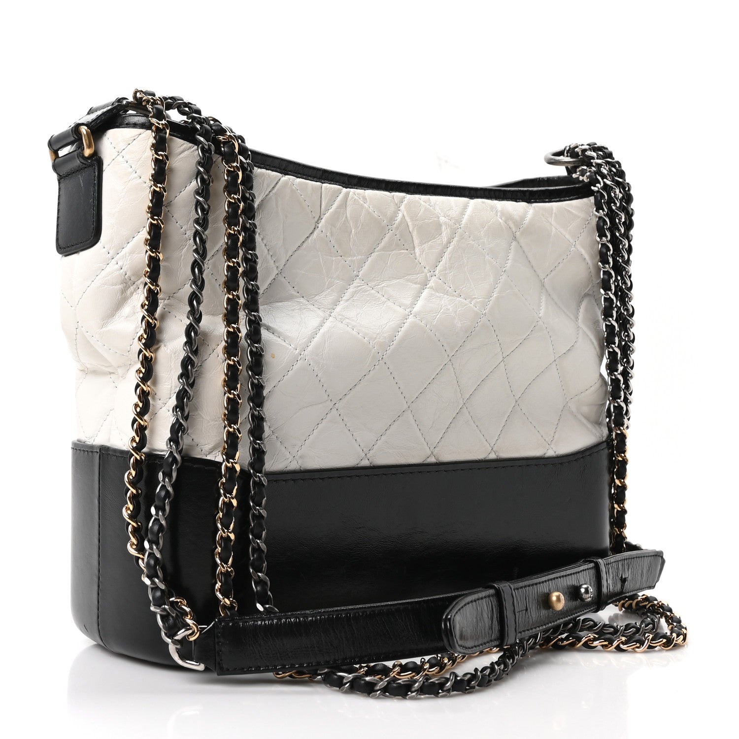 Chanel Aged Calfskin Quilted Medium Gabrielle Hobo Black White 4 of 19