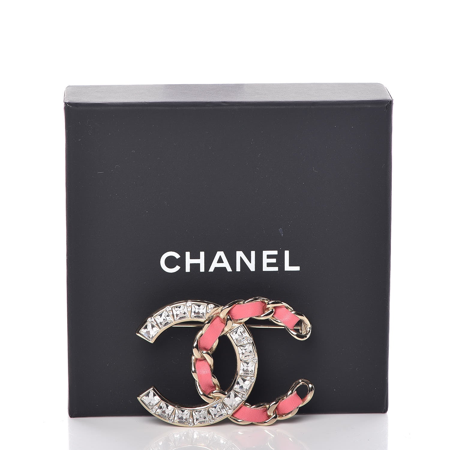 Chanel Lambskin Baguette Crystal CC Chain Brooch Pink Gold 5 of 5
