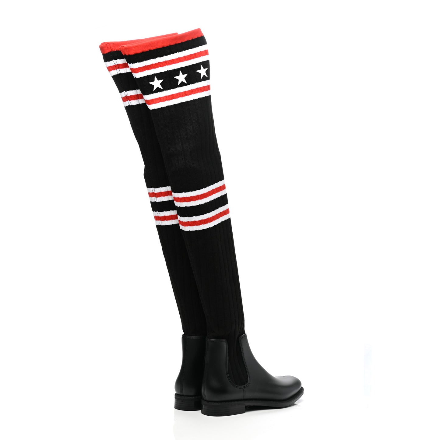 Knit Rubber Storm Over The Knee Boots 36 Black