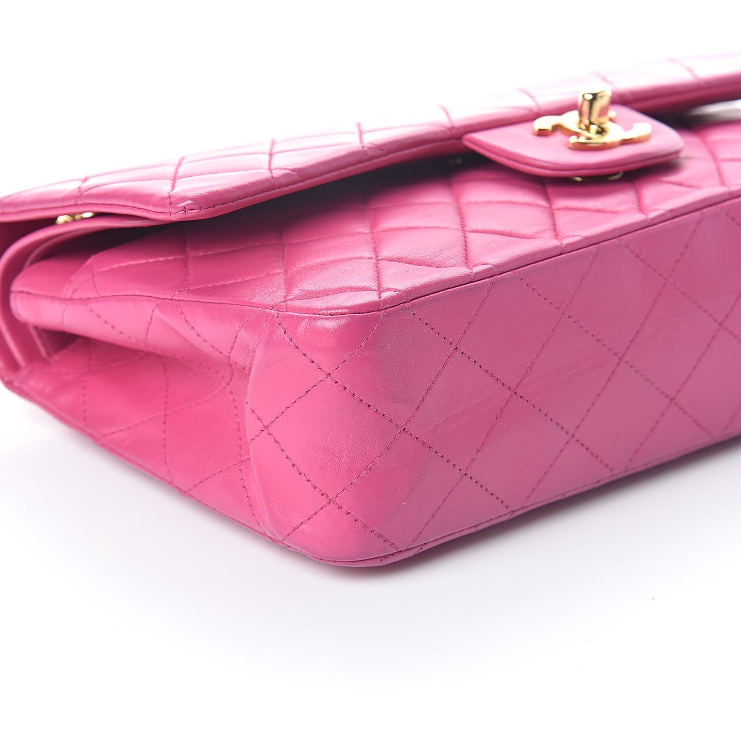 Lambskin Quilted Medium Double Flap Dark Pink