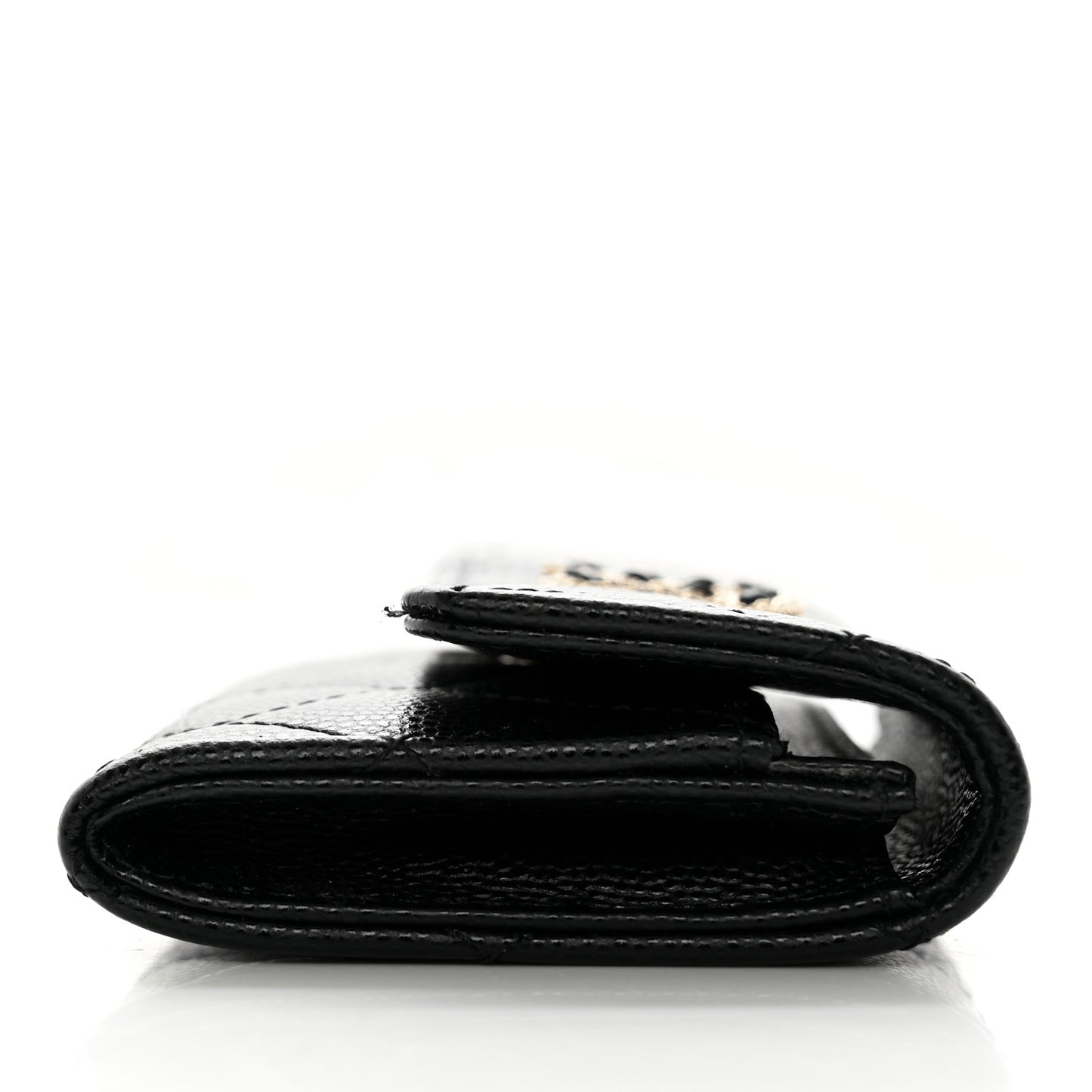 Caviar Quilted Crystal CC Flap Card Holder Black