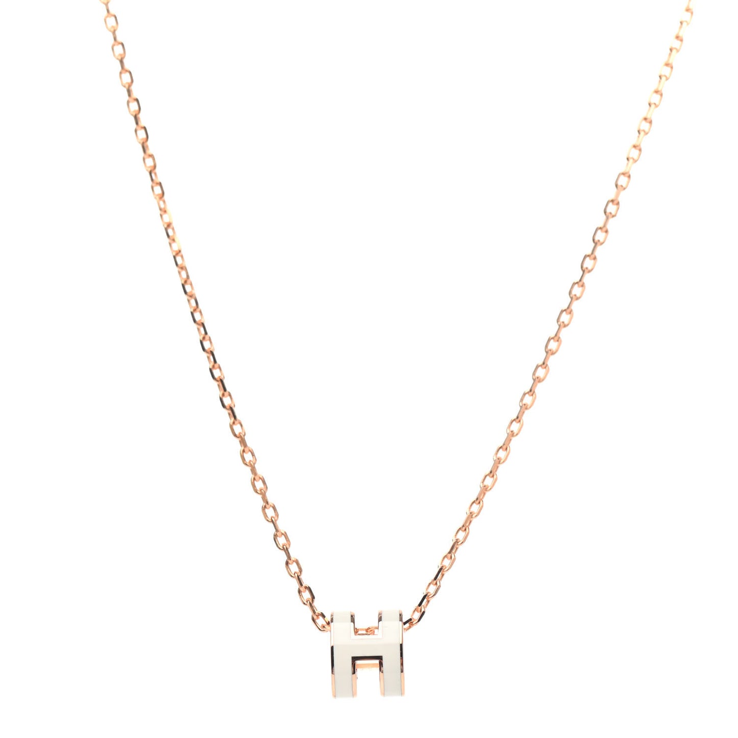 Lacquered Rose Gold Mini Pop H Pendant Necklace White
