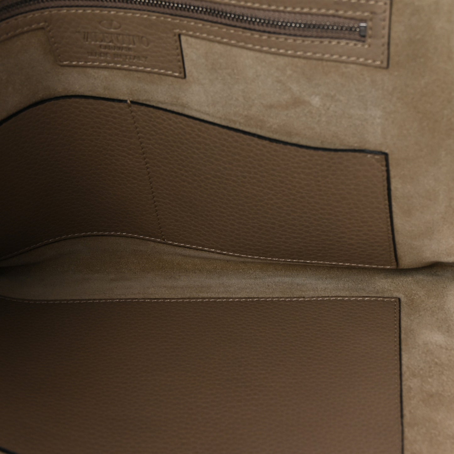 Grained Calfskin Large Rockstud Zip Document Pouch Beige