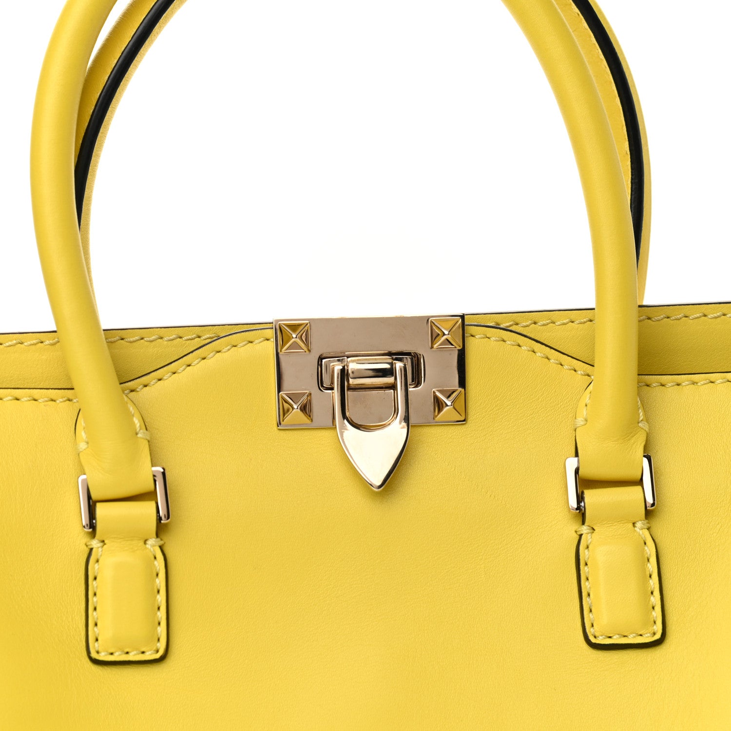 Valentino Garavani Vitello Small Rockstud Double Handle Tote Naples Yellow 7 of 9
