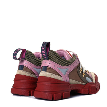 Gucci X SEGA Mesh Canvas Calfskin Womens Flashtrek Sneakers 35 Military Oatmeal Carmine Rose Ardesia 4 of 8