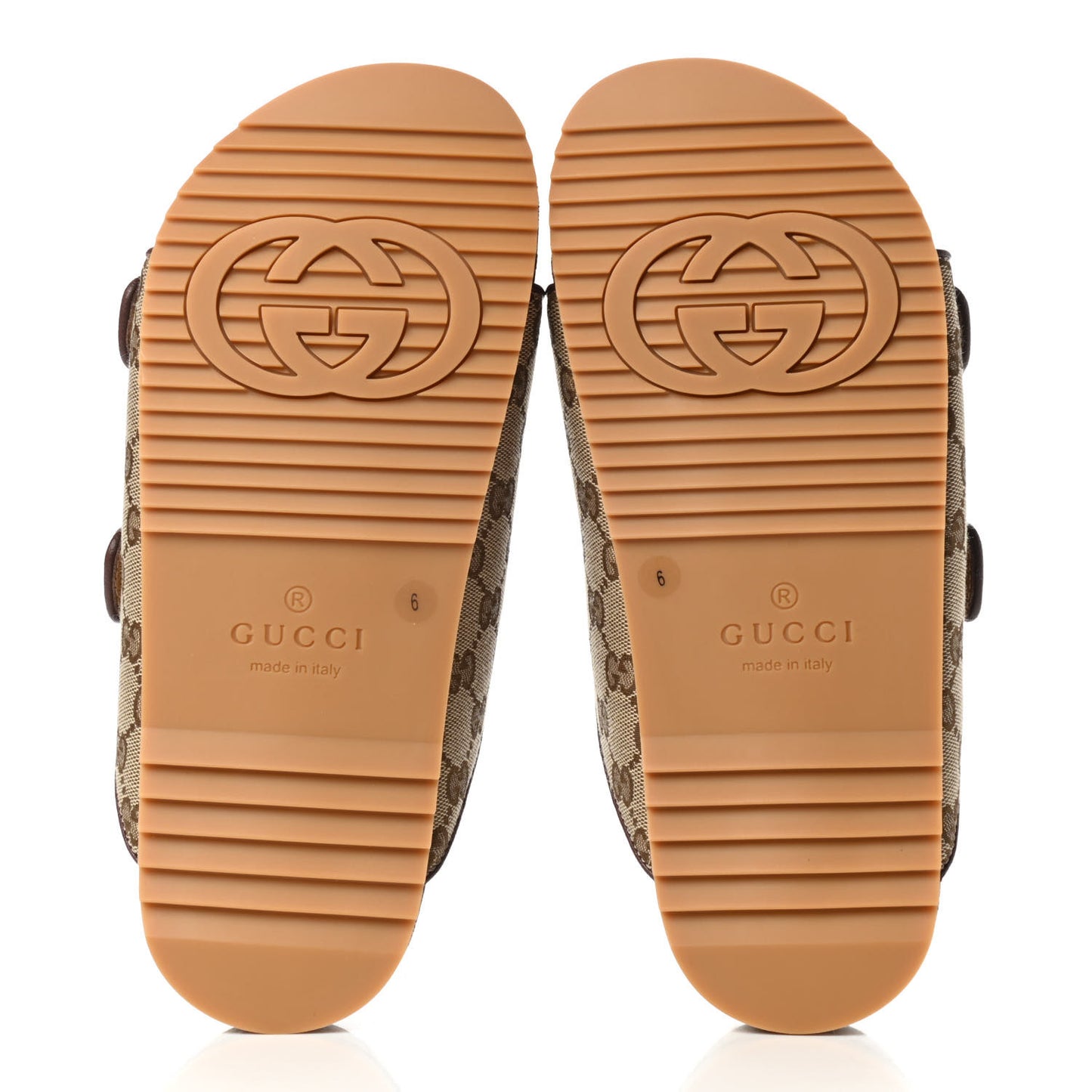 GG Monogram Lavaredo Eco Fabric Mens Slide Sandals With Straps 6 Beige Ebony Light Brown
