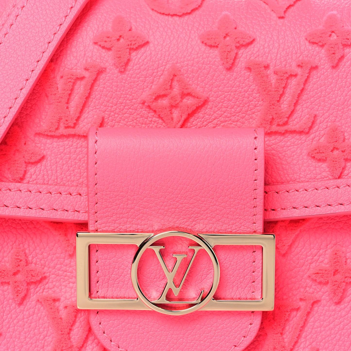 Grained Calfskin Tufted Monogram Mini Dauphine Fluo Pink