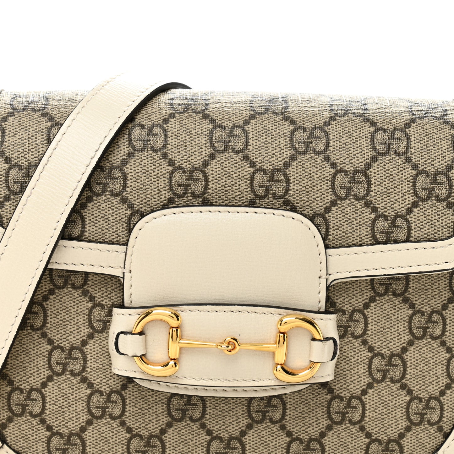 GG Supreme Monogram Web Mini Horsebit 1955 Shoulder Bag Beige Mystic White