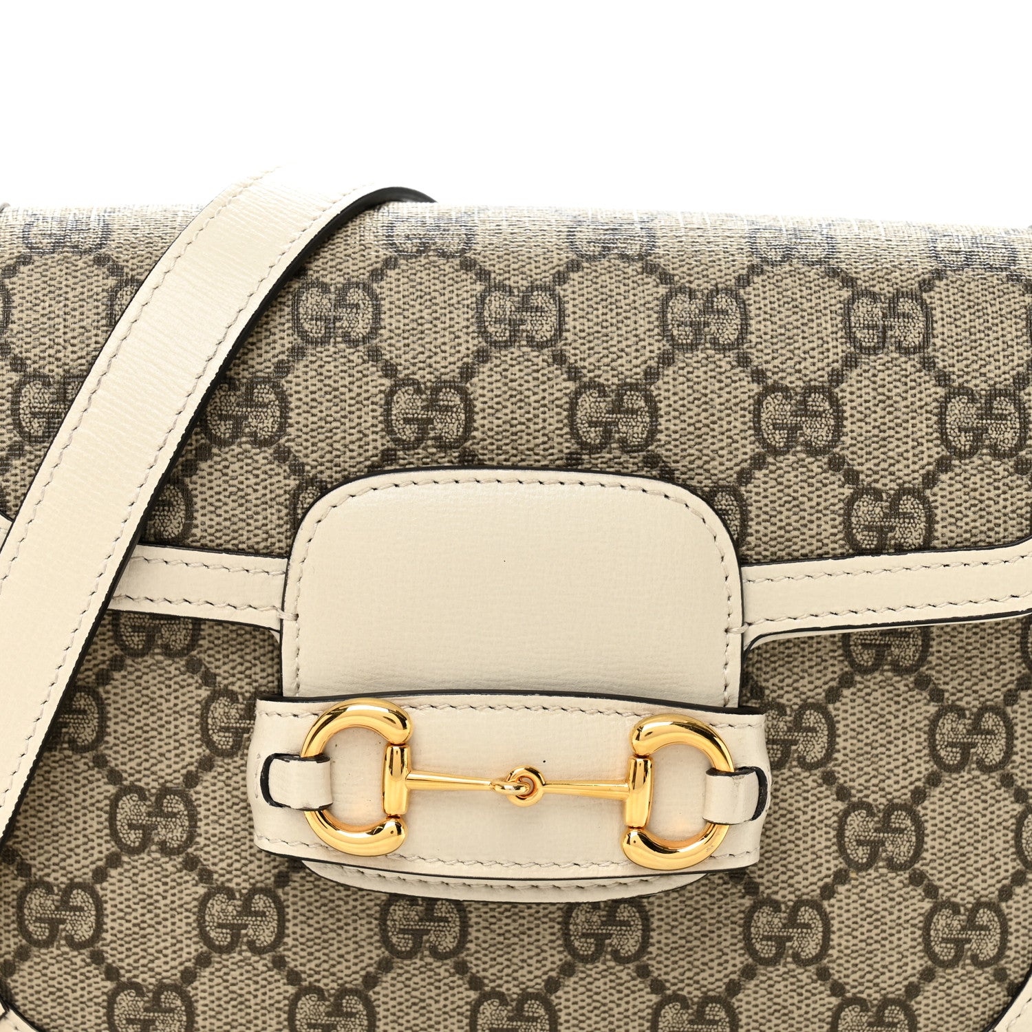Gucci GG Supreme Monogram Web Mini Horsebit 1955 Shoulder Bag Beige Mystic White 8 of 10