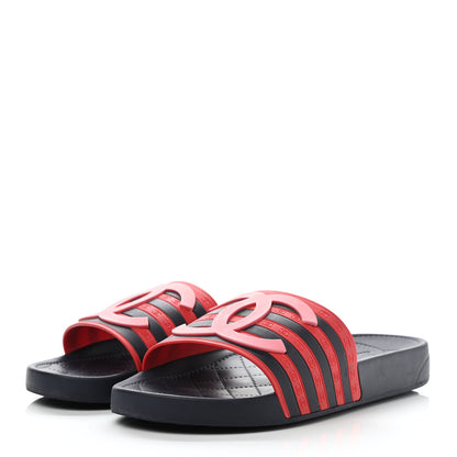 Chanel Rubber CC Flat Slide Sandals 37 Pink Red 3 of 11