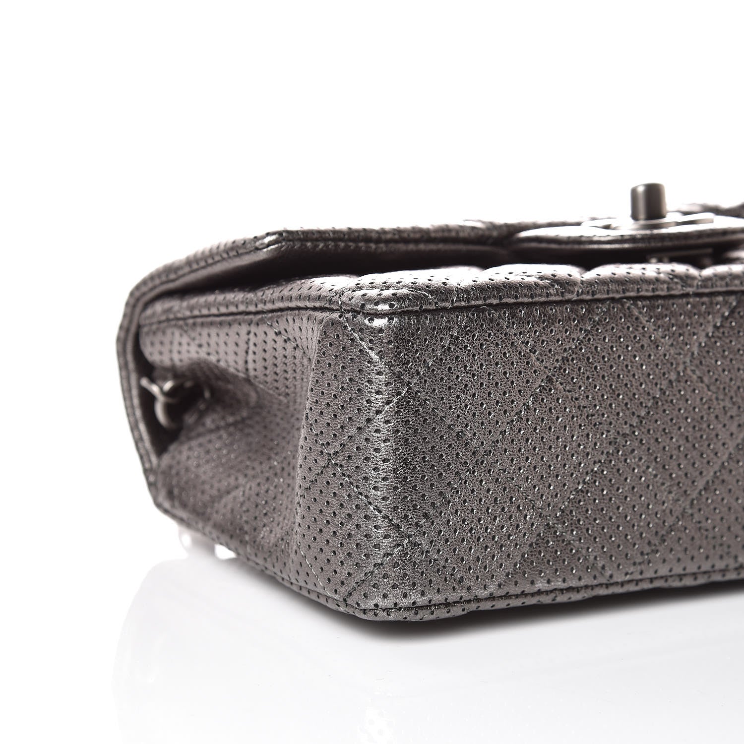 Chanel Metallic Lambskin Perforated Mini Rectangular Flap Grey 5 of 10
