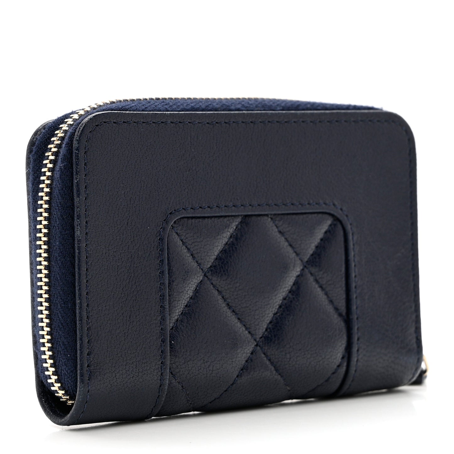 Sheepskin Quilted Vintage Mademoiselle Zip Coin Purse Navy Blue