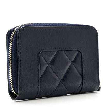 Chanel Sheepskin Quilted Vintage Mademoiselle Zip Coin Purse Navy Blue 3 of 8