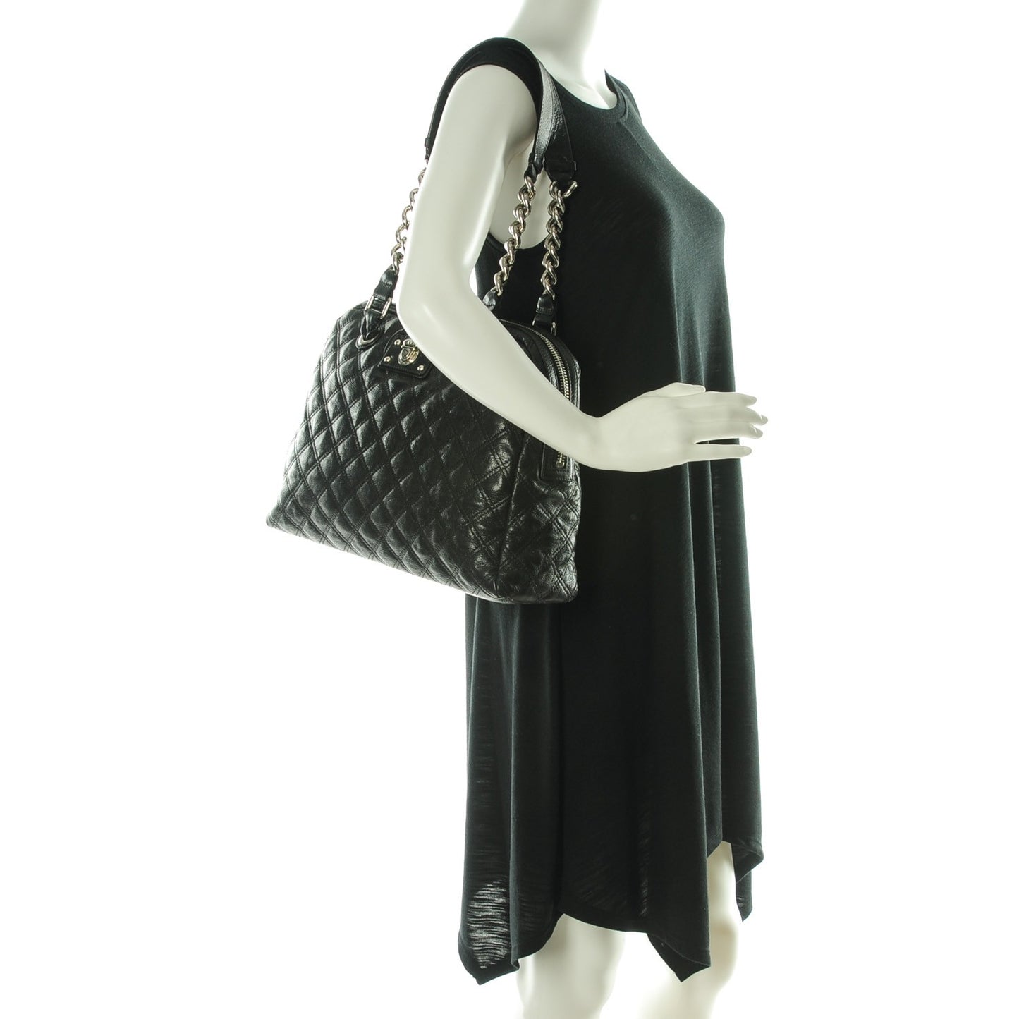 Lacquered Goatskin Quilted Karlie Satchel Black