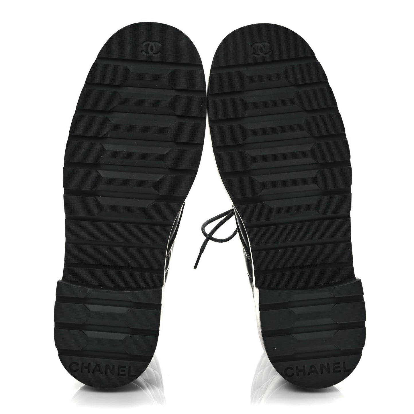 Shiny Calfskin Quilted Lace Up Combat Boots 40 Black