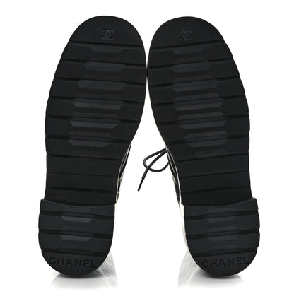 Chanel Shiny Calfskin Quilted Lace Up Combat Boots 40 Black 5 of 8