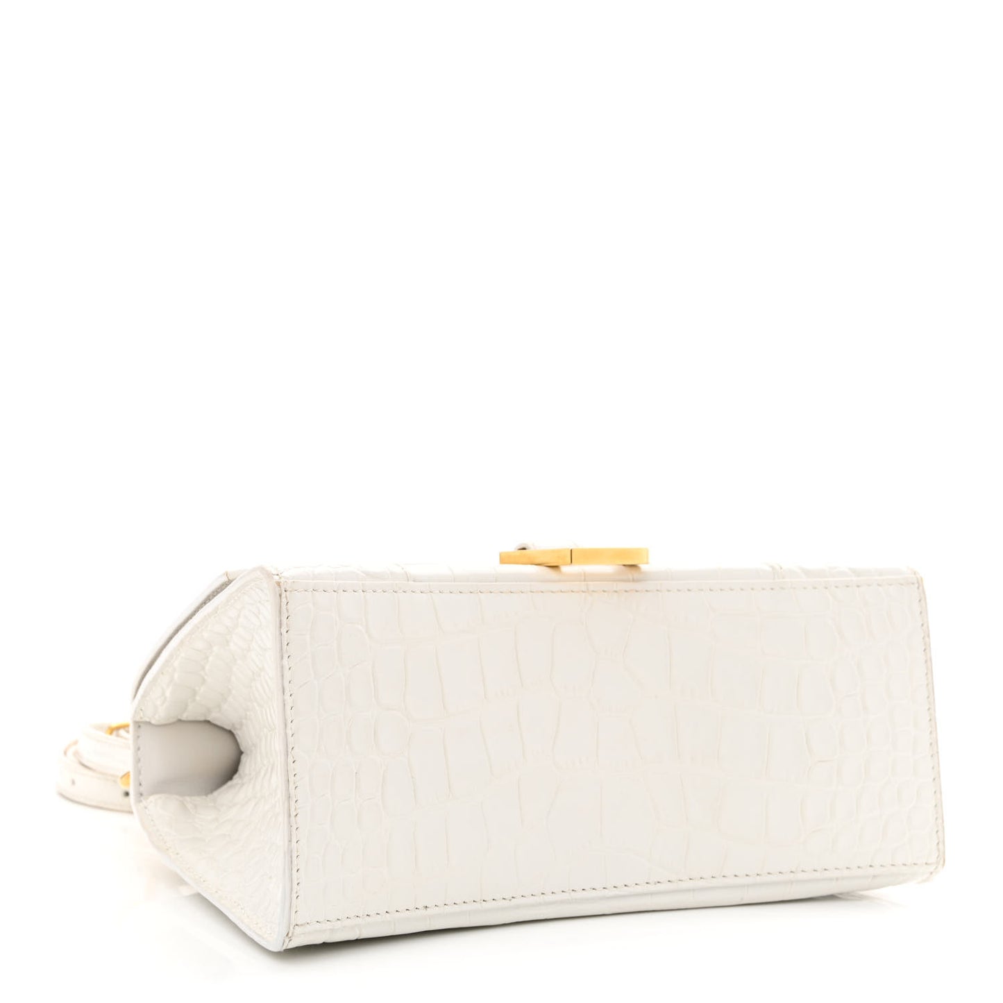 Shiny Calfskin Crocodile Embossed Small Hourglass Top Handle Bag White