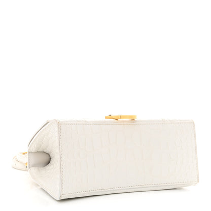 Balenciaga Shiny Calfskin Crocodile Embossed Small Hourglass Top Handle Bag White 3 of 10