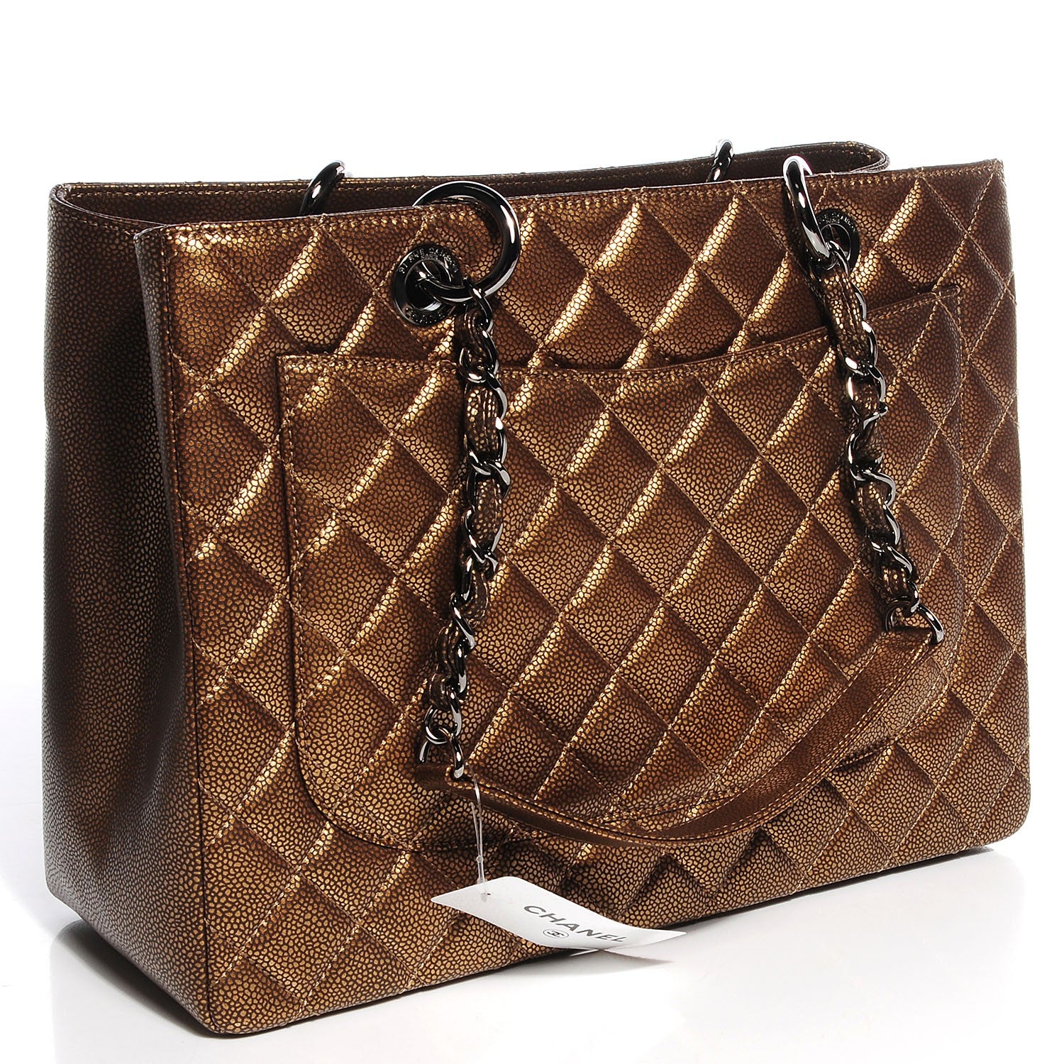 Chanel Metallic Caviar Quilted Grand Shopping Tote GST Khaki 3 of 8