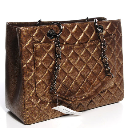 Chanel Metallic Caviar Quilted Grand Shopping Tote GST Khaki 3 of 8